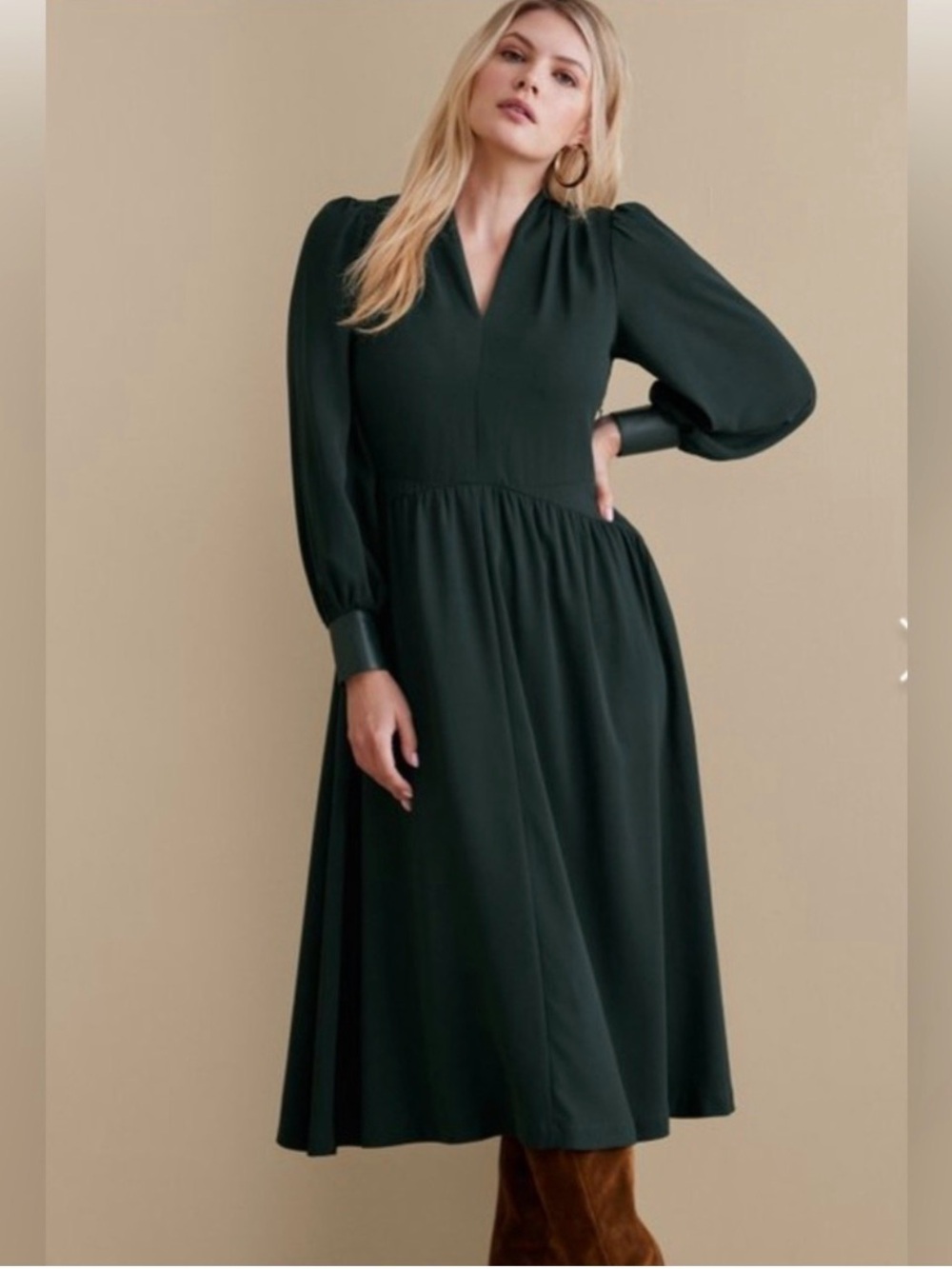 SOFT SURROUNDINGS Katrina Long Sleeve Dress Jewel Dark Green Size 14